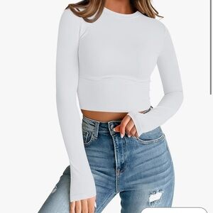 Women's White Long Sleeve Crop Top